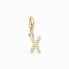 Fashion Charm-Anhänger Buchstabe X mit weißen Steinen vergoldet Damen 18K Vergoldung - 925 Silber
