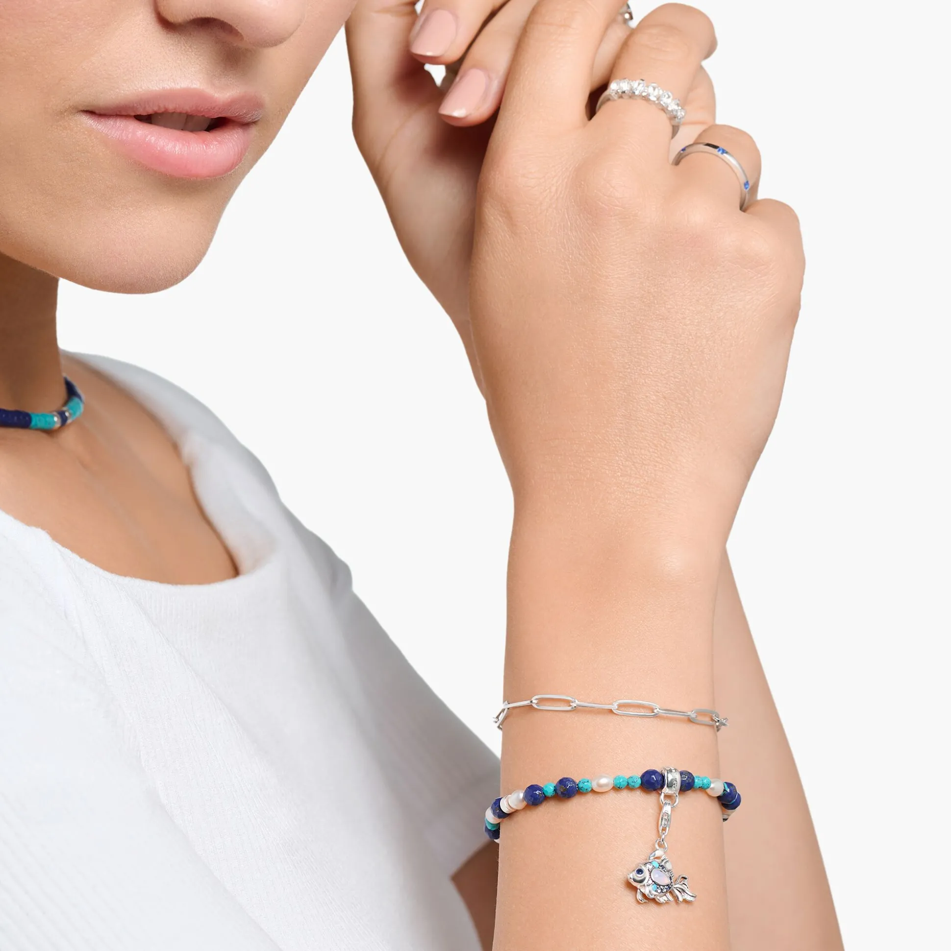 Cheap Charm-Anhänger Fisch mit blauen Steinen silber Damen Charms|Charms