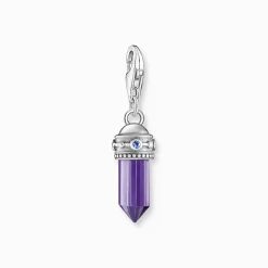 Store Charm-Anhänger Hexagon mit imitiertem Amethyst Silber geschwärzt Damen Charms|Charms