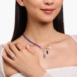 Store Charm-Anhänger Hexagon mit imitiertem Amethyst Silber geschwärzt Damen Charms|Charms