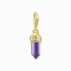 Sale Charm-Anhänger Hexagon mit imitiertem Amethyst vergoldet Damen Charms|Charms