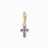 Clearance Charm-Anhänger Kreuz mit violetten Steinen vergoldet Damen Charms|Charms