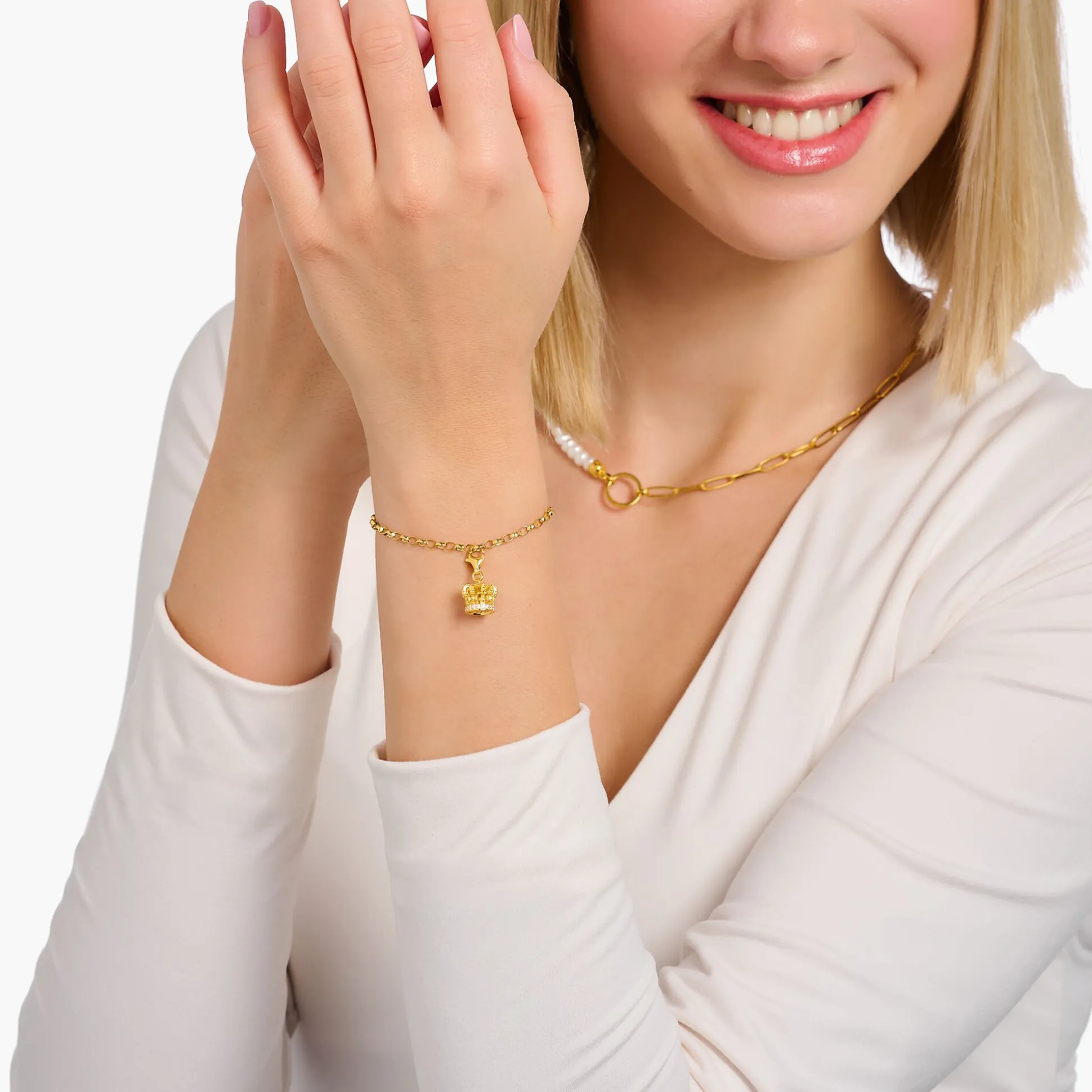 Best Sale Charm-Anhänger LONDON Krone mit weißen Steinen vergoldet Damen Charms|Charms