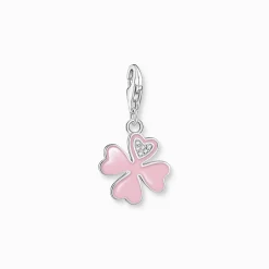 Discount Charm-Anhänger pinkes Kleeblatt mit weißen Steinen Silber Damen Charms|Charms