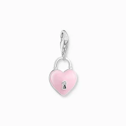 Best Sale Charm-Anhänger rosa Herzschloss Silber Damen Charms|Charms