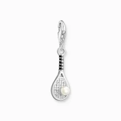 New Charm-Anhänger Tennisschläger mit weißer Perle Silber Damen Charms|Charms