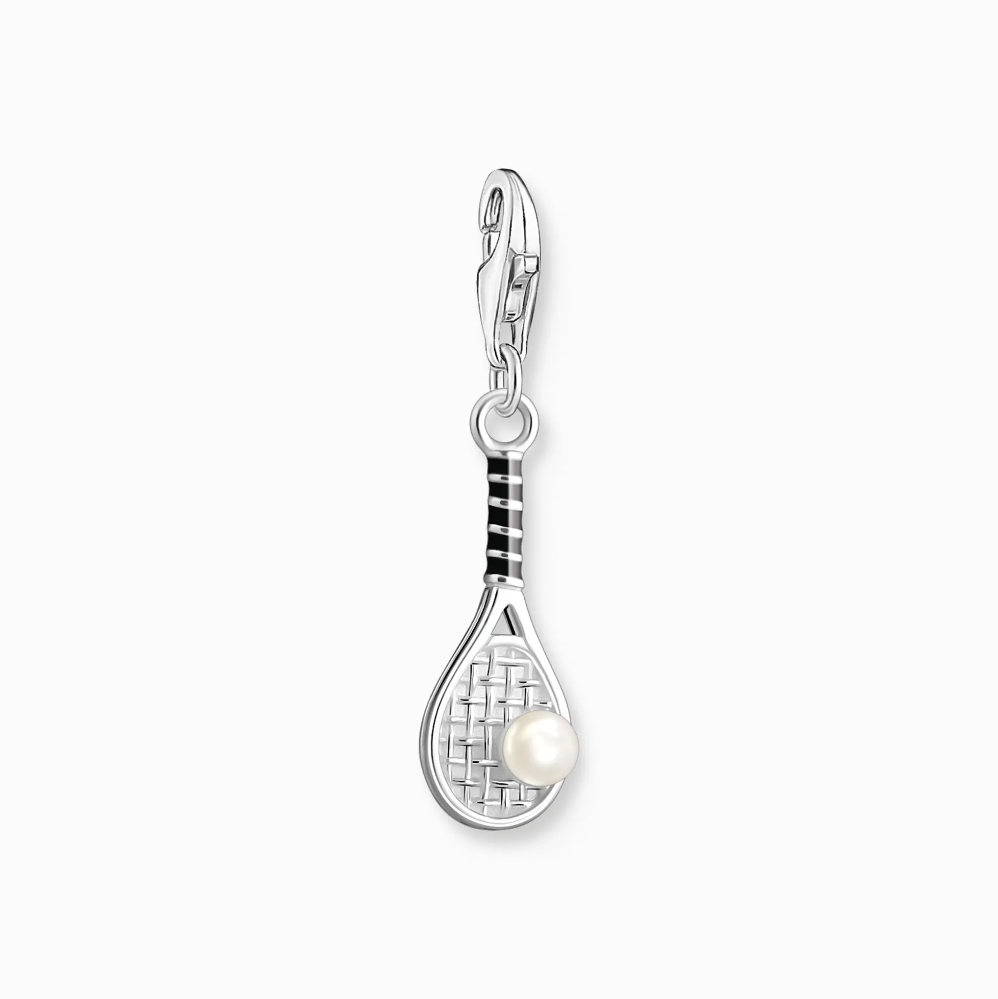 New Charm-Anhänger Tennisschläger mit weißer Perle Silber Damen Charms|Charms