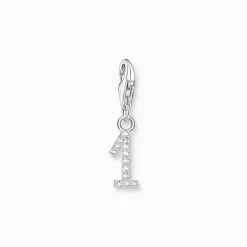 Store Charm-Anhänger Zahl 1 mit weißen Steinen Silber Damen Charms|Charms