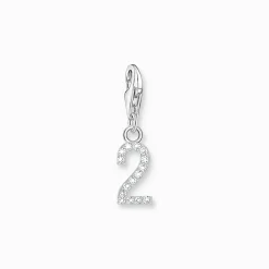 New Charm-Anhänger Zahl 2 mit weißen Steinen Silber Damen Charms|Charms