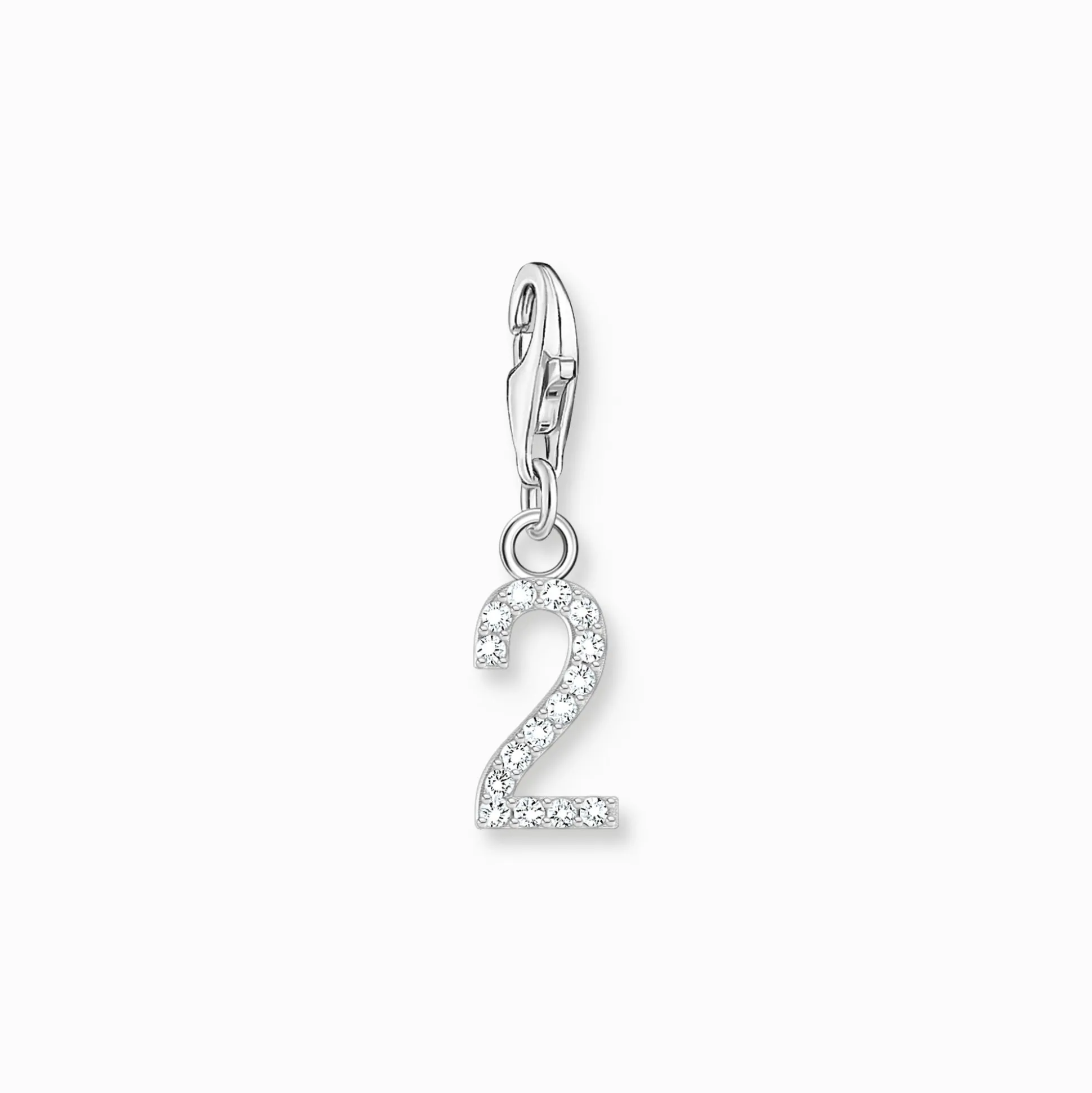 New Charm-Anhänger Zahl 2 mit weißen Steinen Silber Damen Charms|Charms