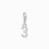 Best Sale Charm-Anhänger Zahl 3 mit weißen Steinen Silber Damen Charms|Charms