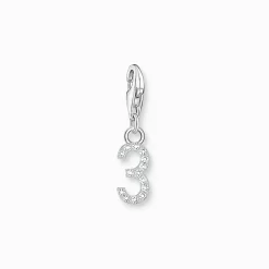 Best Sale Charm-Anhänger Zahl 3 mit weißen Steinen Silber Damen Charms|Charms