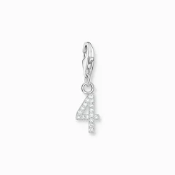 Cheap Charm-Anhänger Zahl 4 mit weißen Steinen Silber Damen Charms|Charms