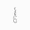 Outlet Charm-Anhänger Zahl 5 mit weißen Steinen Silber Damen Charms|Charms