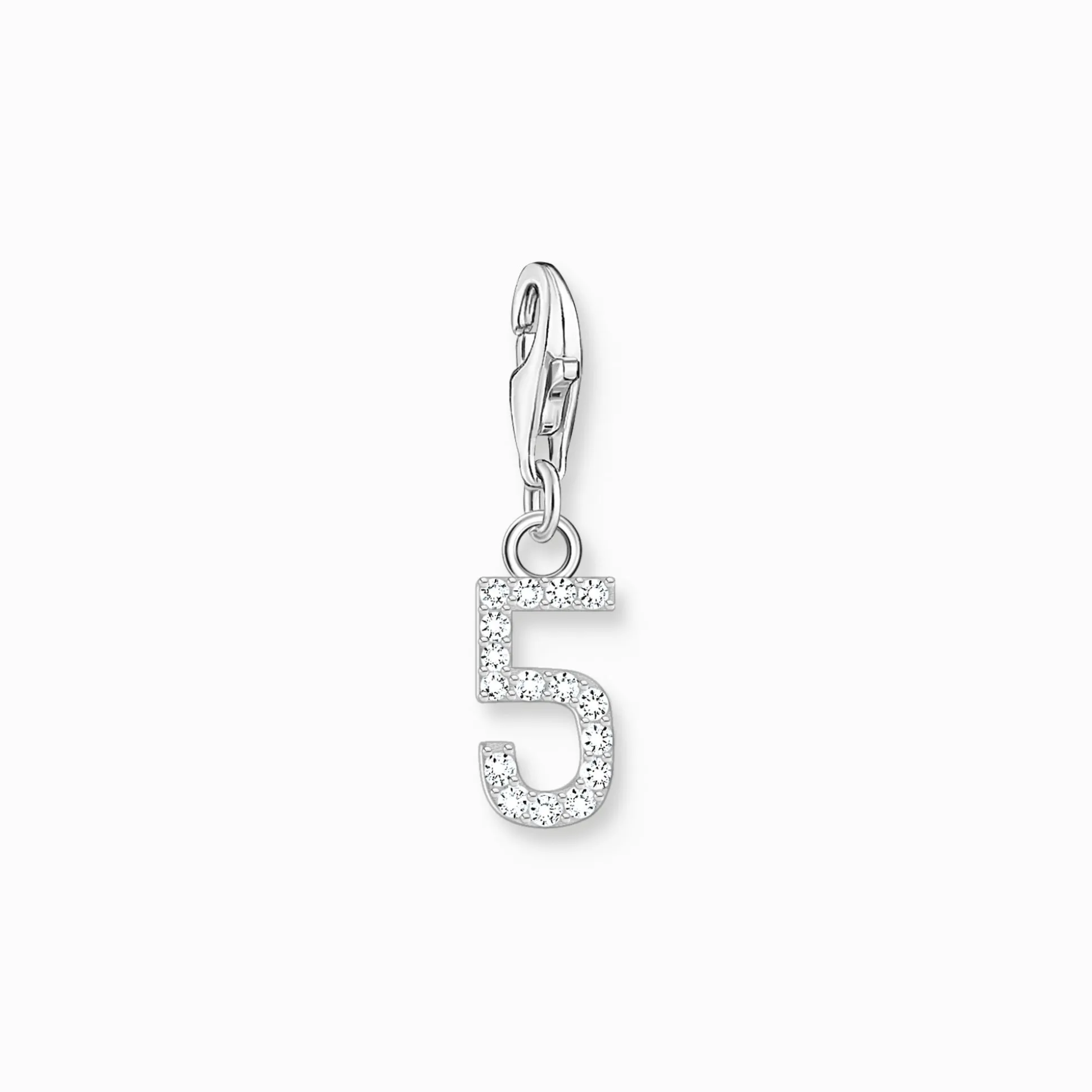 Outlet Charm-Anhänger Zahl 5 mit weißen Steinen Silber Damen Charms|Charms
