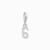 Discount Charm-Anhänger Zahl 6 mit weißen Steinen Silber Damen Charms|Charms