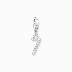 Store Charm-Anhänger Zahl 7 mit weißen Steinen Silber Damen Charms|Charms
