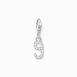 Cheap Charm-Anhänger Zahl 9 mit weißen Steinen Silber Damen Charms|Charms