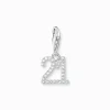 Sale Charm-Anhänger Zahl 21 mit weißen Steinen Silber Damen Charms|Charms