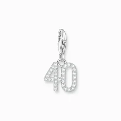 Best Sale Charm-Anhänger Zahl 40 mit weißen Steinen Silber Damen Charms|Charms