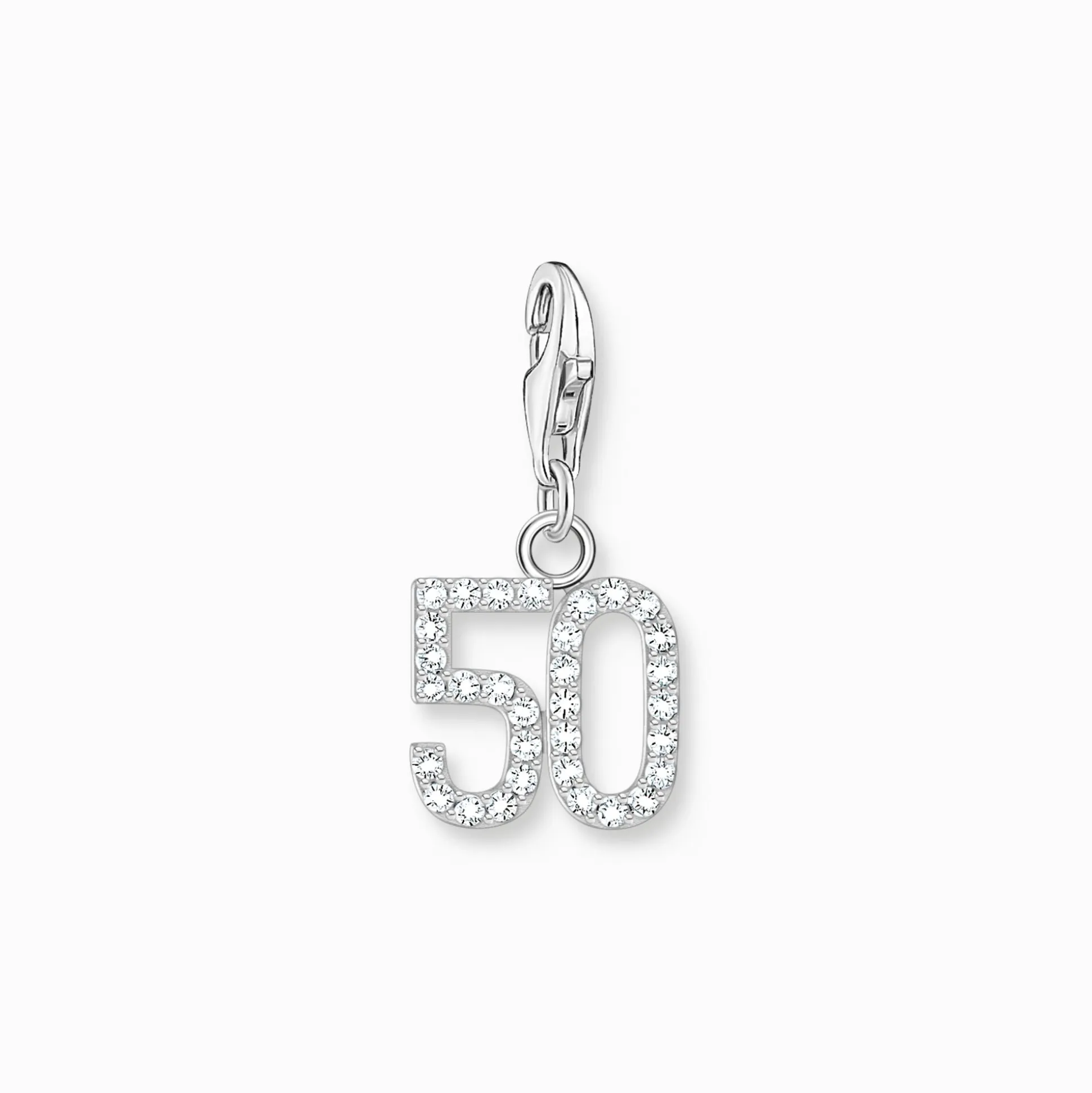 Clearance Charm-Anhänger Zahl 50 mit weißen Steinen Silber Damen Charms|Charms