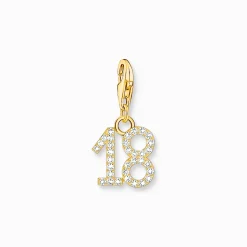 Hot Charm-Anhänger Zahl 18 mit weißen Steinen vergoldet Damen Charms|Charms