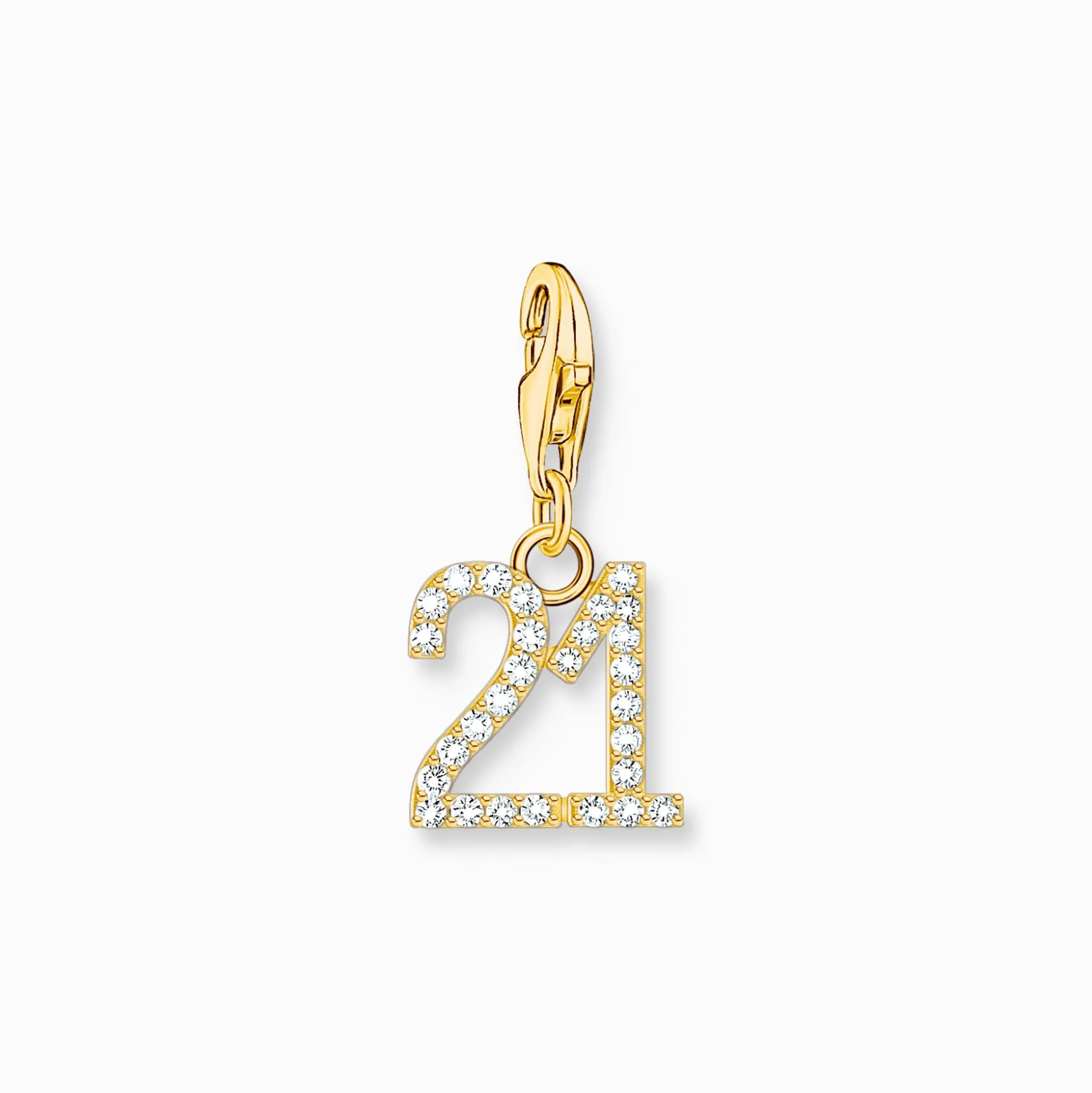 Fashion Charm-Anhänger Zahl 21 mit weißen Steinen vergoldet Damen Charms|Charms