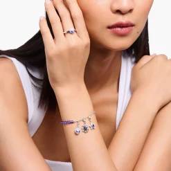 Best Charm-Armband mit Gliedern und imitiertem Amethyst Silber Damen Charm Armbänder|Charm Armbänder