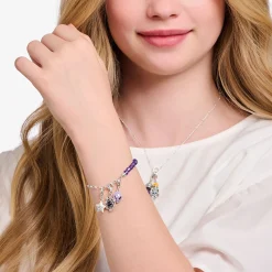 Best Charm-Armband mit Gliedern und imitiertem Amethyst Silber Damen Charm Armbänder|Charm Armbänder