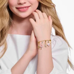 Store Charm-Armband mit pinkem Coin vergoldet Damen Charm Armbänder|Charm Armbänder