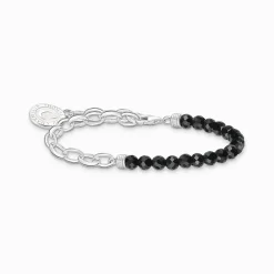 Clearance Charm-Armband mit schwarzen Obsidian-Beads und Coin Silber Damen Charm Armbänder|Charm Armbänder