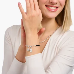 Clearance Charm-Armband mit schwarzen Obsidian-Beads und Coin Silber Damen Charm Armbänder|Charm Armbänder