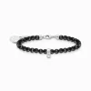 Hot Charm-Armband mit schwarzen Beads Silber Damen Charm Armbänder|Charm Armbänder