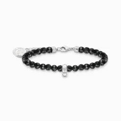 Hot Charm-Armband mit schwarzen Beads Silber Damen Charm Armbänder|Charm Armbänder
