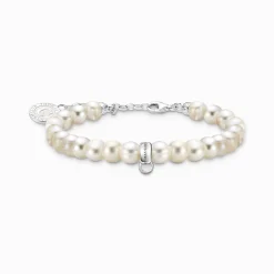 Best Sale Charm-Armband mit weißen, ovalen Perlen Silber Damen Charm Armbänder|Charm Armbänder