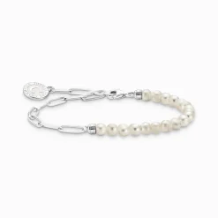 Fashion Charm-Armband mit weißen Perlen und Coin Silber Damen Charm Armbänder|Charm Armbänder