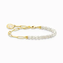 Cheap Charm-Armband mit weißen Perlen und Coin vergoldet Damen Charm Armbänder|Charm Armbänder
