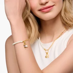 Cheap Charm-Armband mit weißen Perlen und Coin vergoldet Damen Charm Armbänder|Charm Armbänder