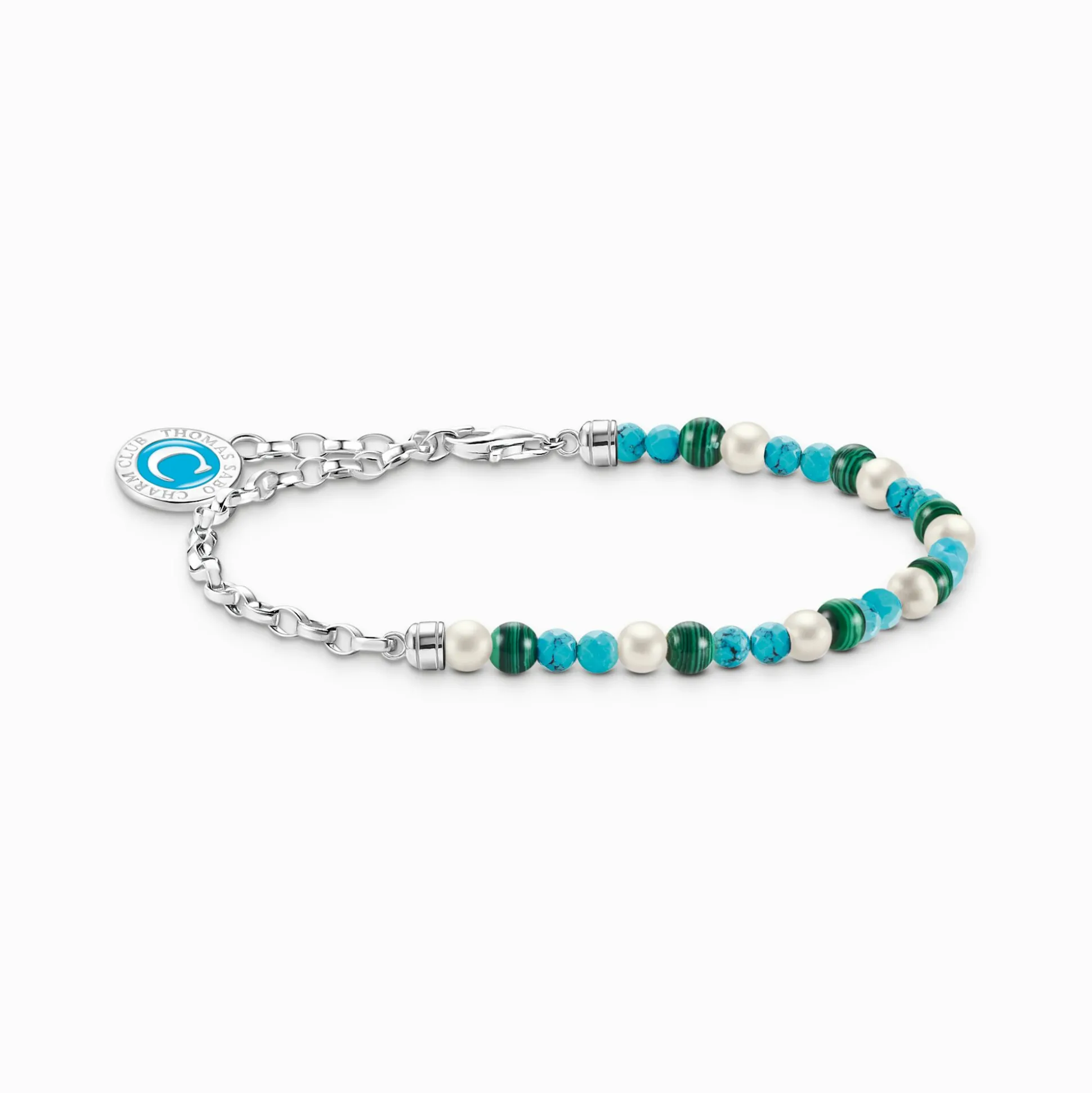 Cheap Charm-Armband mit weißen Perlen, Malachit und Coin Silber Damen Charm Armbänder|Charm Armbänder