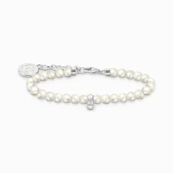 Sale Charm-Armband mit weißen Perlen Silber Damen Charm Armbänder|Charm Armbänder