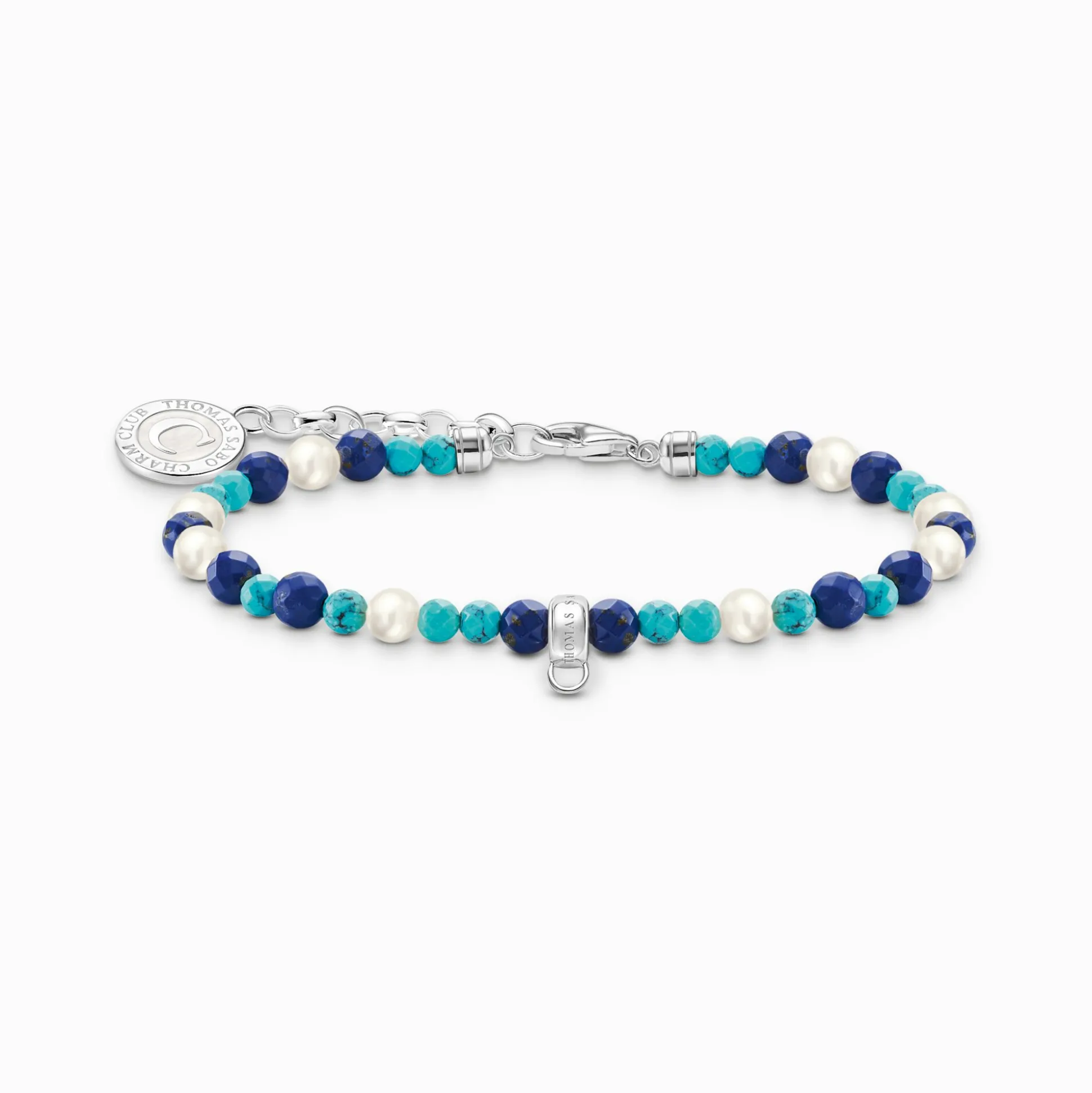 Flash Sale Charm-Armband mit weißen Perlen und blauen Beads Silber Damen Charm Armbänder|Charm Armbänder