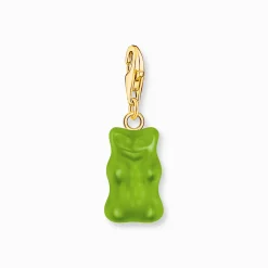 Hot Charm-Goldbären-Anhänger in Grün vergoldet Damen 18K Vergoldung - 925 Silber|Charms
