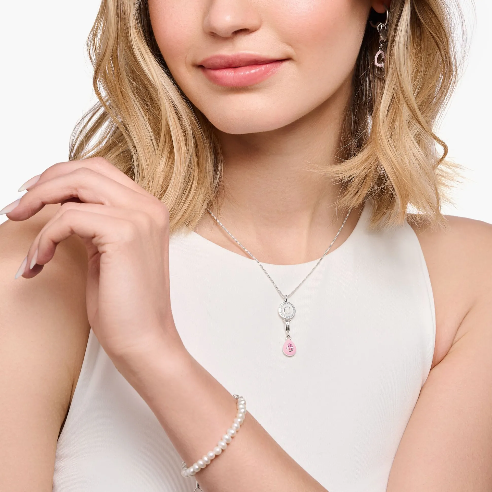 Best Charm-Kette mit weißem Coin Silber Damen Charm Ketten|Charm Ketten