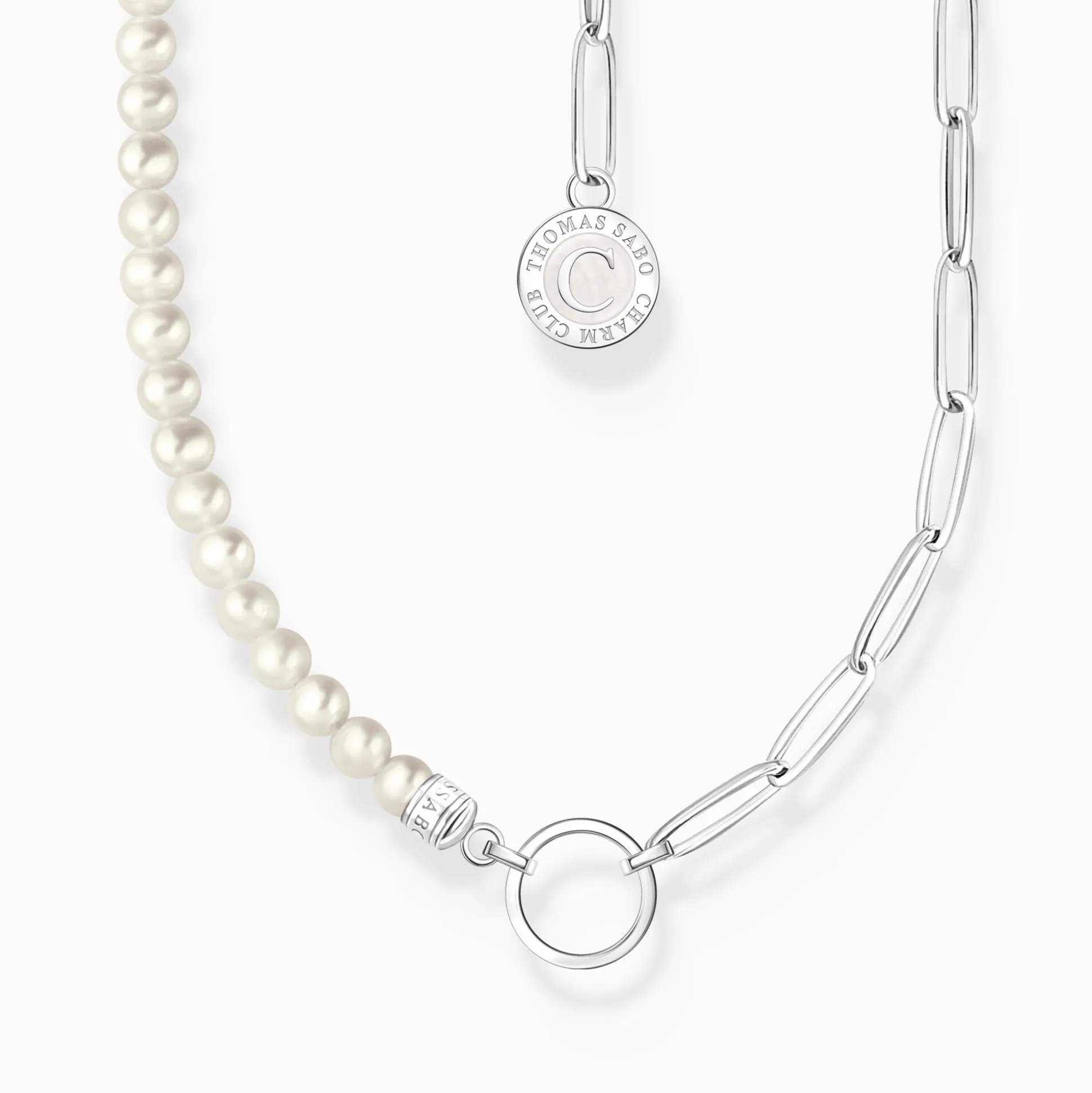 Best Charm-Kette mit weißen Perlen und Coin Silber Damen Charm Ketten|Charm Ketten
