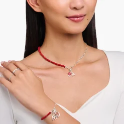 Online Charm-Kette rote Beads und Gliederelemente Silber Damen Charm Ketten|Charm Ketten