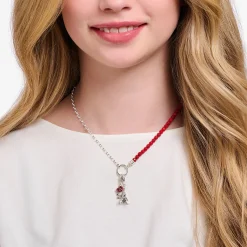Online Charm-Kette rote Beads und Gliederelemente Silber Damen Charm Ketten|Charm Ketten
