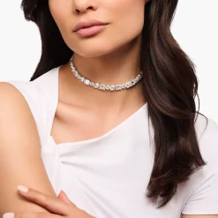 Flash Sale Choker mit weißen Steinen in drei Schliffarten Silber Damen Halsketten|925 Silber