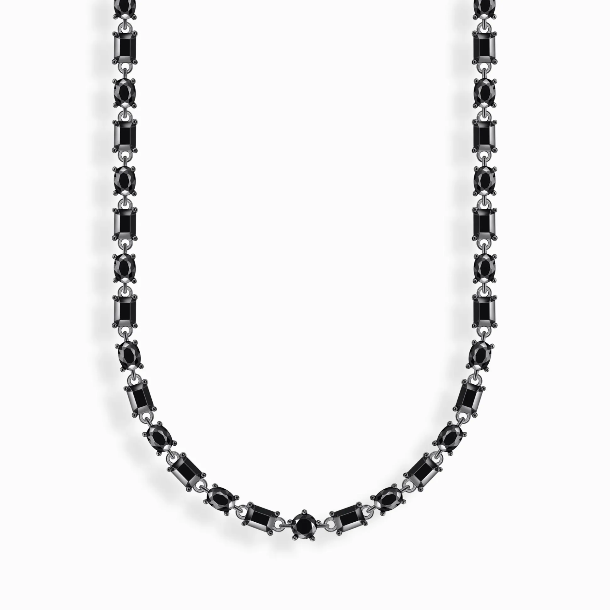 Online Choker-Kette mit schwarzen Steinen Silber geschwärzt Damen Halsketten|925 Silber
