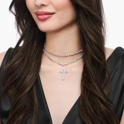 New Choker-Kette mit weißen Steinen Silber Damen Halsketten|925 Silber