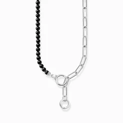 Shop Collier aus Onyx-Beads und Gliederkette mit weißen Steinen Silber Damen 925 Silber
